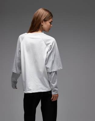 Asos Design Double Layer Long Sleeve Skater In White