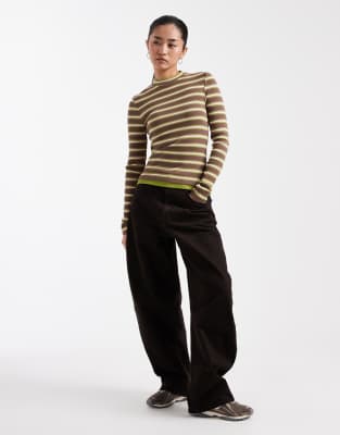 Asos Design Double Layer Long Sleeve Top In Multi