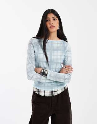 Asos Design Double Layer Long Sleeve Top In Blue