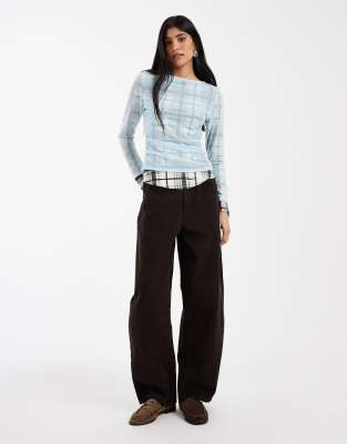 Asos Design Double Layer Long Sleeve Top In Blue