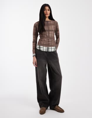 Asos Design Double Layer Long Sleeve Top In Multi