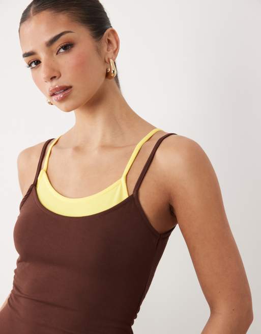 ASOS DESIGN double layer maxi dress brown and buttermilk, 2 of 4