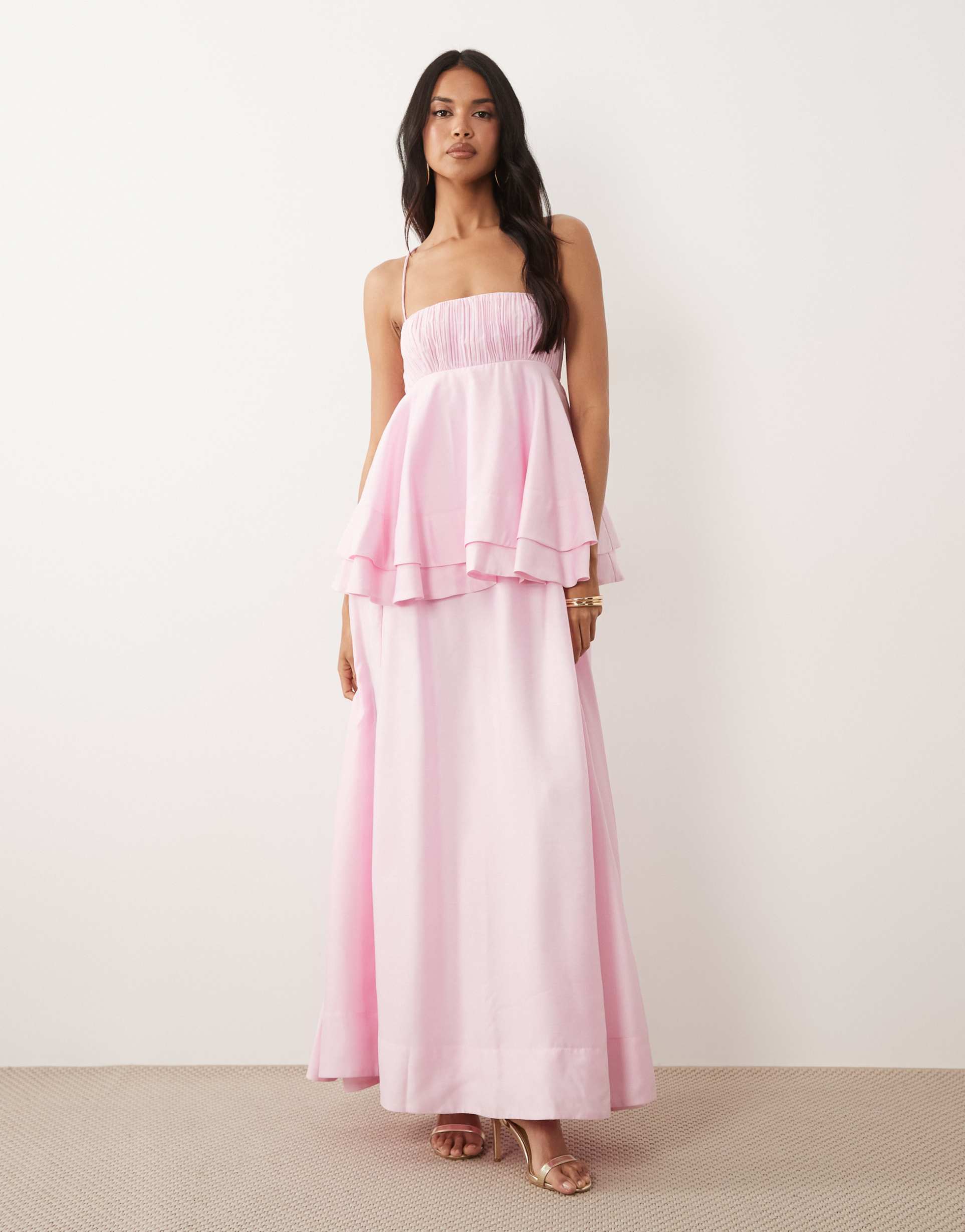 asos design double layer maxi dress in pink