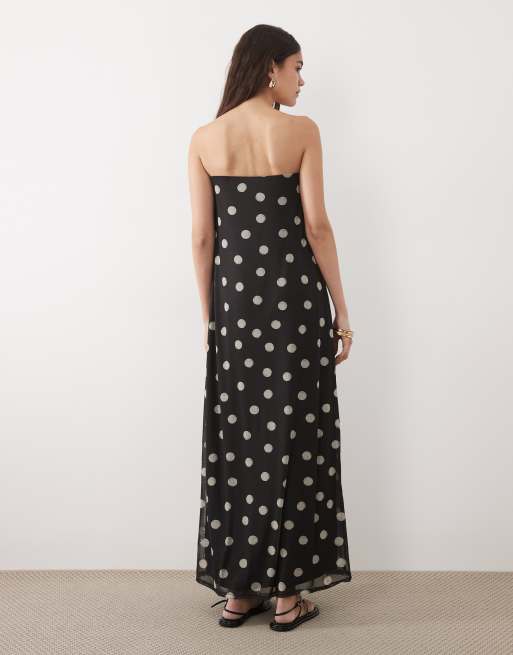 ASOS DESIGN double layer mesh bandeau maxi dress in polka dot print, 4 of 4