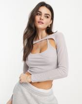 ASOS DESIGN shirred mesh long sleeve crop top in white