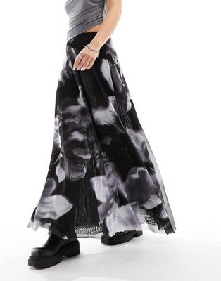 ASOS DESIGN double layer mesh floaty maxi skirt in floral print