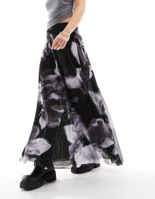ASOS DESIGN double layer mesh floaty maxi skirt in floral print | ASOS