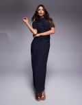 [ASOS DESIGN] ASOS DESIGN double layer mesh high neck maxi dress with sheer panel in navy S Navy