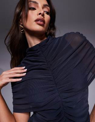 ASOS DESIGN DOUBLE LAYER MESH HIGH NECK MAXI DRESS WITH SHEER PANEL 