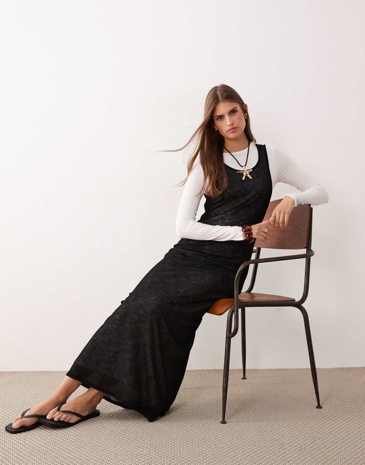 ASOS DESIGN double layer midi dress in in ivory and black