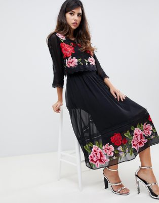 asos midi embroidered dress