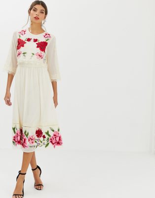 asos midi embroidered dress