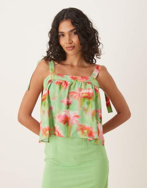 ASOS DESIGN double layer mini dress in green palm print, 2 of 4