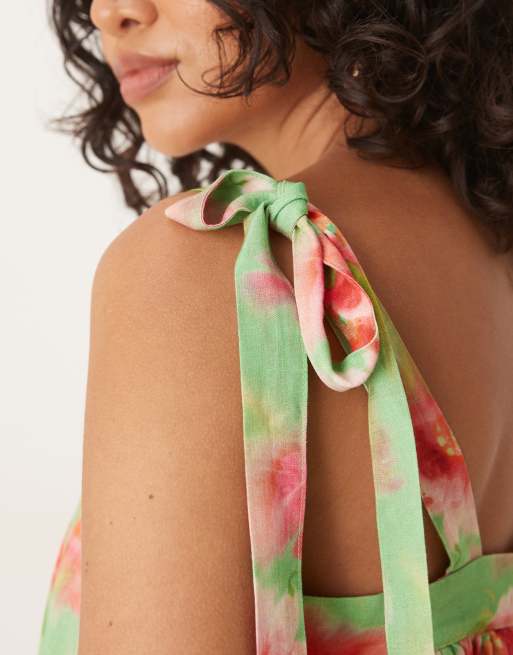 ASOS DESIGN double layer mini dress in green palm print, 3 of 4
