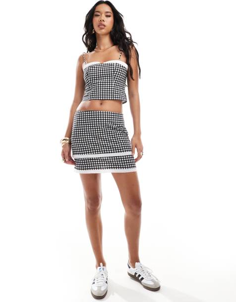 ASOS DESIGN double layer mini skirt in mono gingham co ord - view 1
