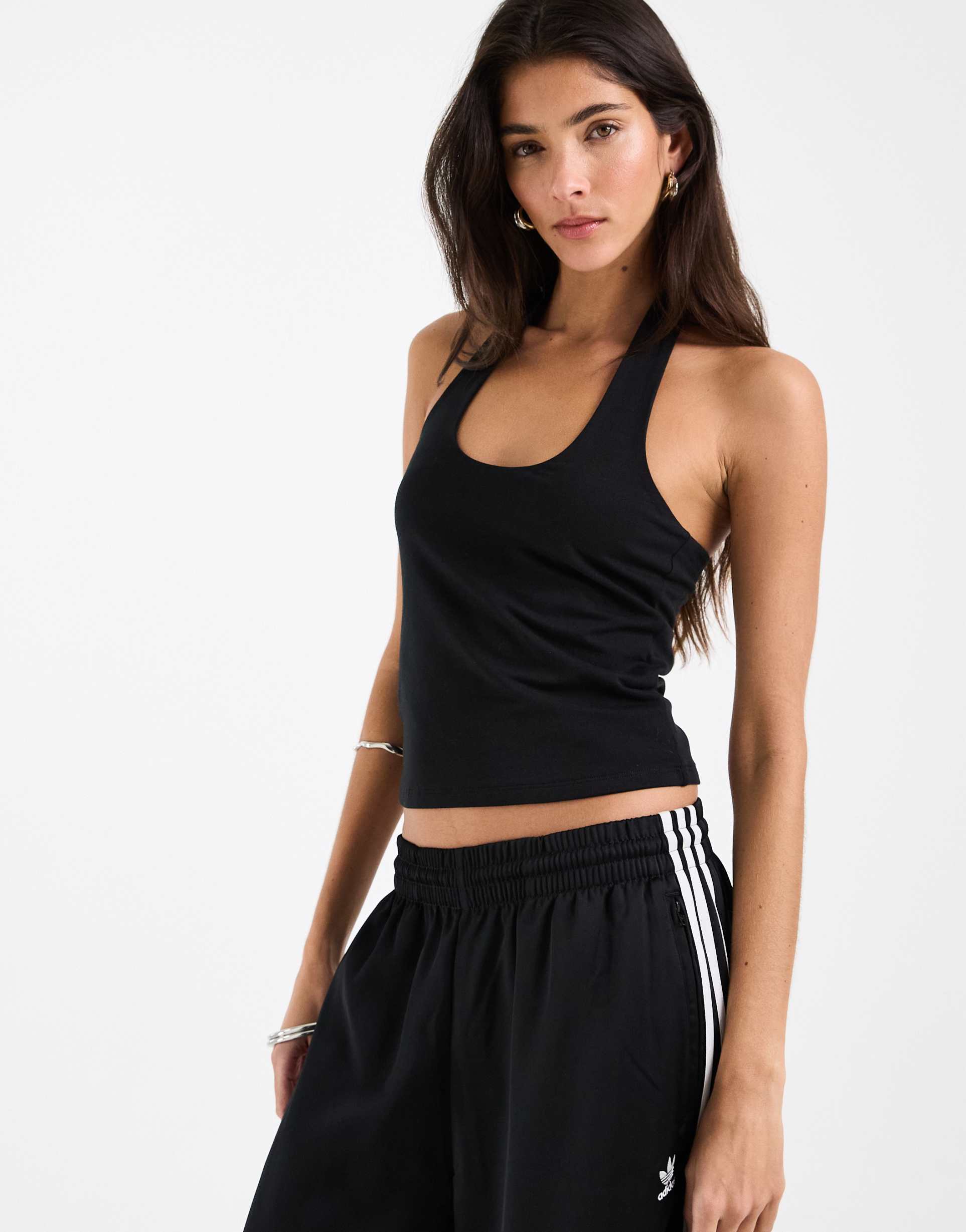 asos design double layer minimal halter neck top in black