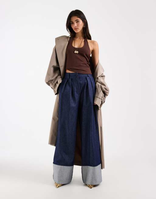 ASOS DESIGN double layer minimal halter neck top in choc, 2 of 4