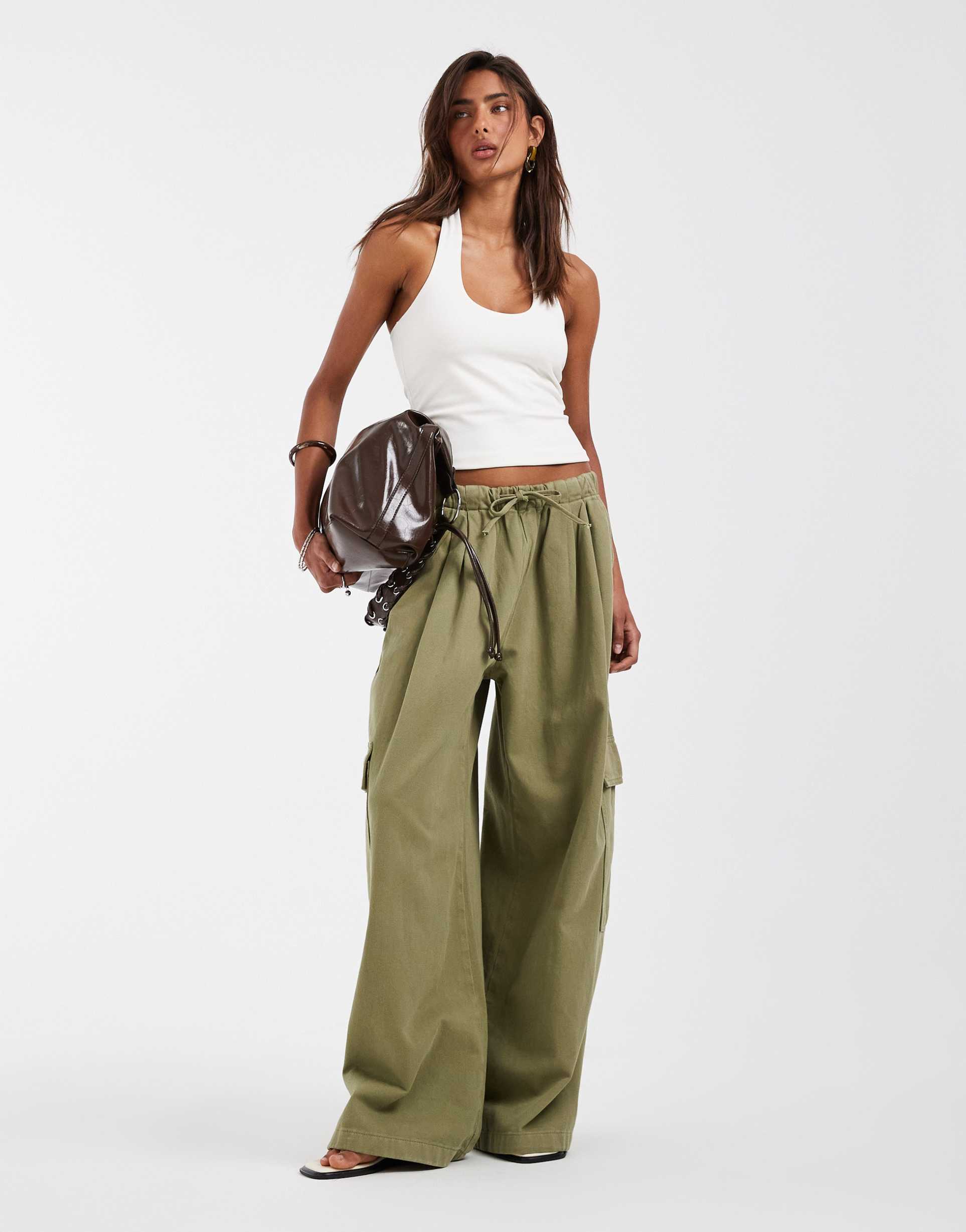 asos design double layer minimalist halter neck top in cream