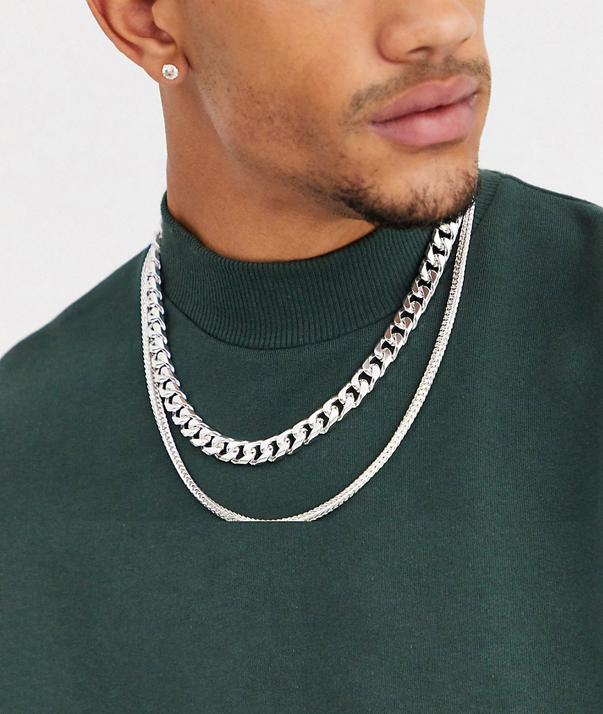 ASOS DESIGN double layer neckchain in silver tone