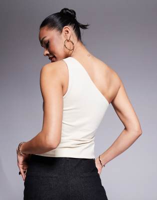 Asos Design Double Layer One Shoulder Top With Strap Detail In Gray