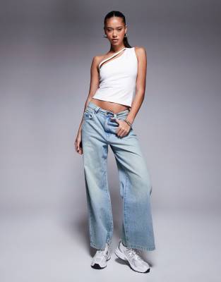 ASOS DESIGN double layer one shoulder top with strap detail in white