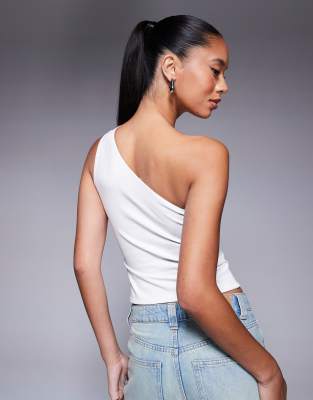 ASOS DESIGN double layer one shoulder top with strap detail in white