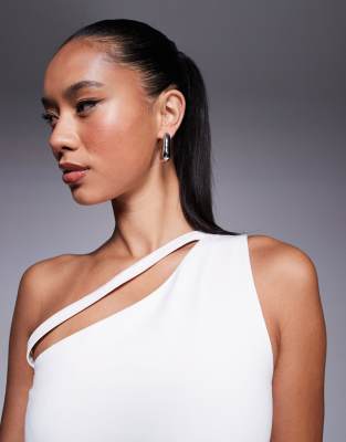 ASOS DESIGN double layer one shoulder top with strap detail in white