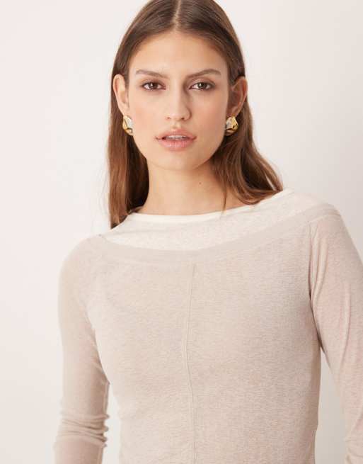 ASOS DESIGN double layer onion skin top in beige, 3 of 4