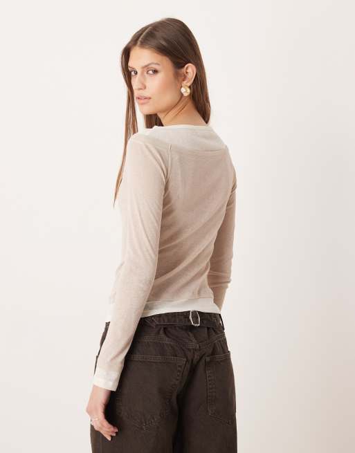 ASOS DESIGN double layer onion skin top in beige, 4 of 4