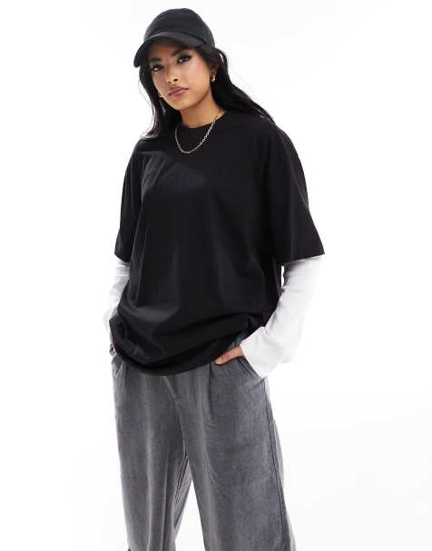 ASOS DESIGN double layer oversized t-shirt in black and white - view 1