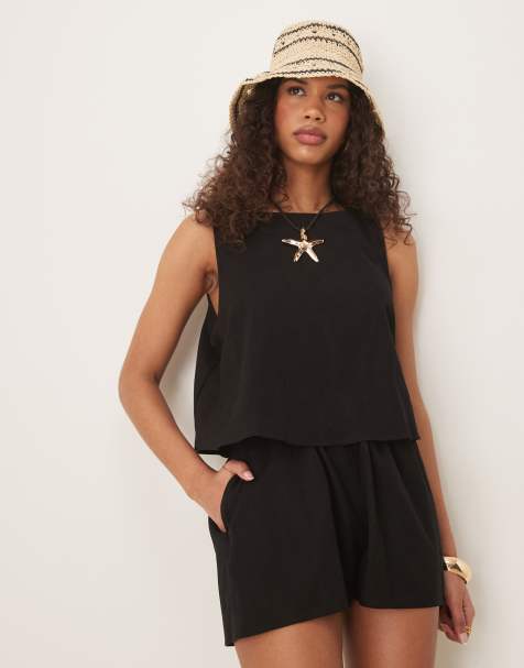 ASOS DESIGN double layer playsuit with open back in black - view 1