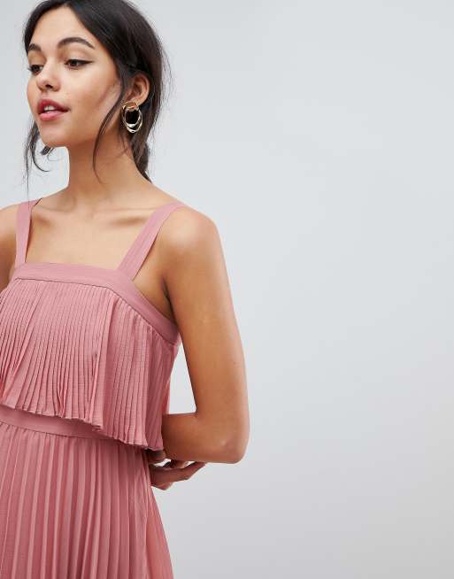 Double layer pleated 2025 cami midi dress