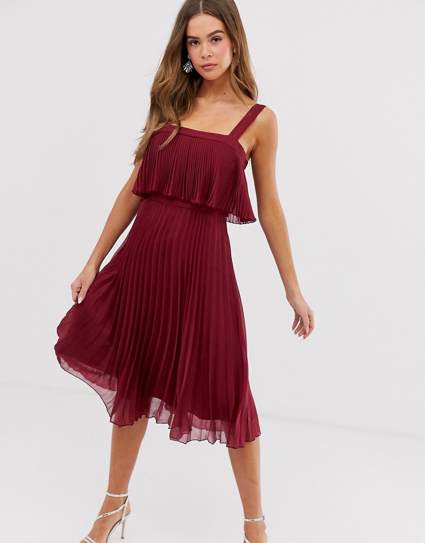 ASOS DESIGN double layer pleated cami midi dress-Red