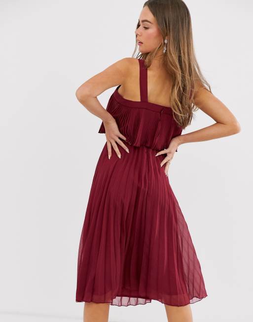 Double layer pleated store cami midi dress