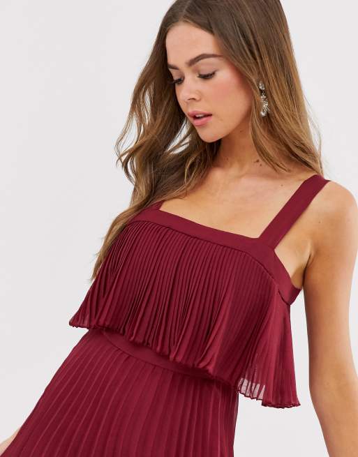 Asos design pleated bandeau midi outlet dress with double layer