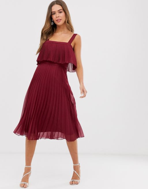 Asos design double layer pleated cami midi on sale dress