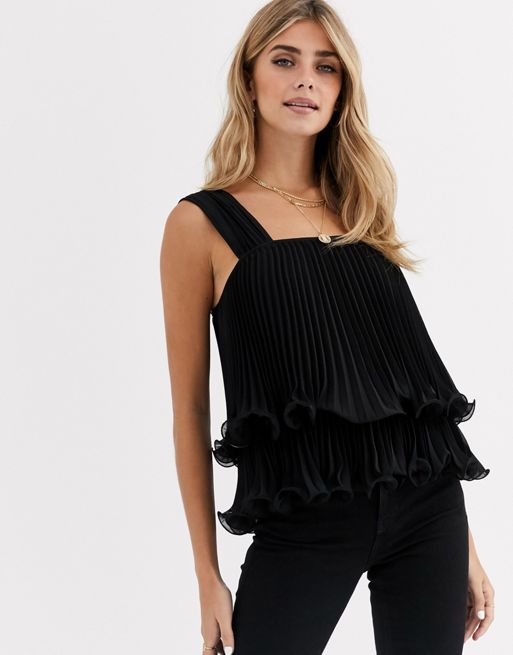 ASOS DESIGN double layer pleated top with square neck | ASOS