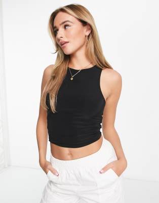 Asos Design Double Layer Racer Tank Top In Black