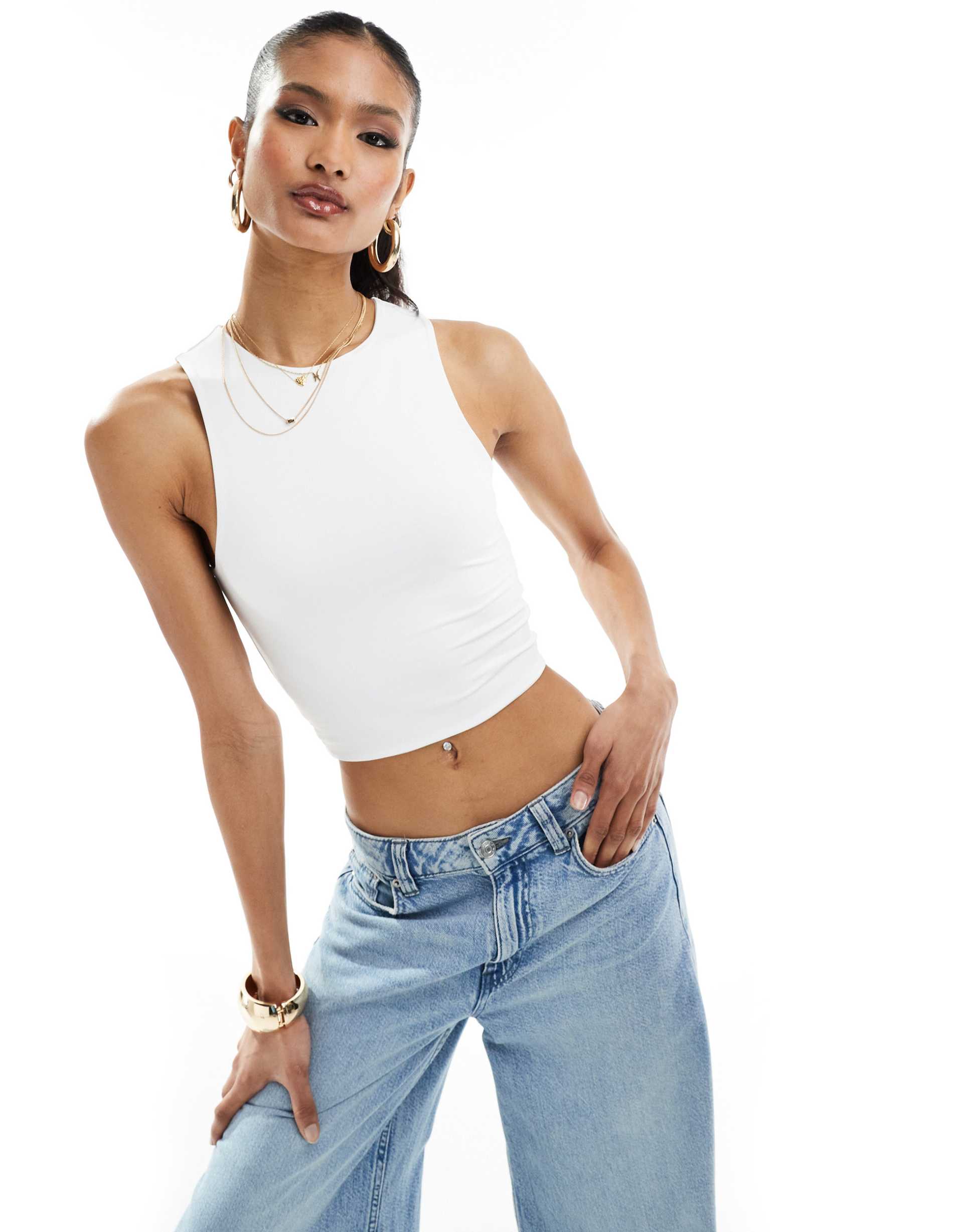 asos design double layer racer tank top in white