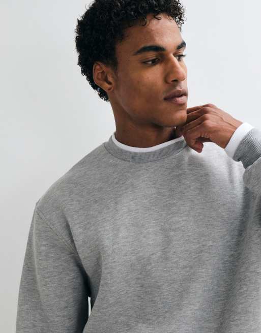 ASOS DESIGN double layer relaxed crew neck in grey marl, 2 of 5