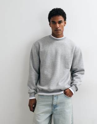 Asos Design Double Layer Relaxed Crew Neck Sweatshirt In Gray