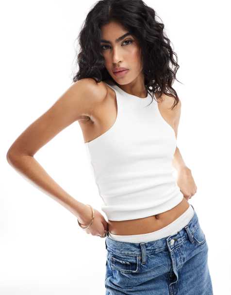 ASOS DESIGN double layer ribbed racer vest with binding in white - view 1