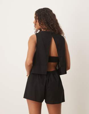 Asos Design Double Layer Romper With Open Back