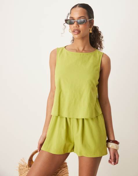 ASOS DESIGN double layer romper with open back in green - view 1