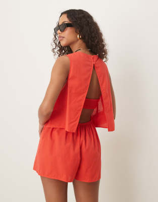Asos Design Double Layer Romper With Open Back