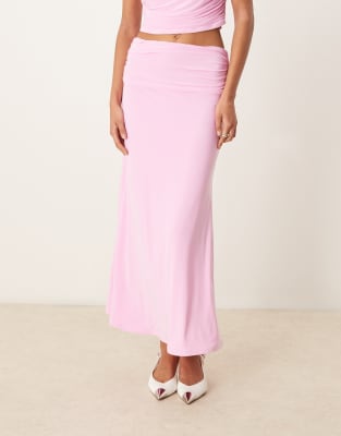 Asos Design Double Layer Ruched Drape Maxi Skirt In Pink