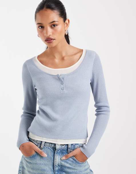 ASOS DESIGN double layer scoop neck sheer top in blue - view 1