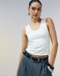 [ASOS DESIGN] ASOS DESIGN double layer scoop neck singlet in cream-White M CREAM