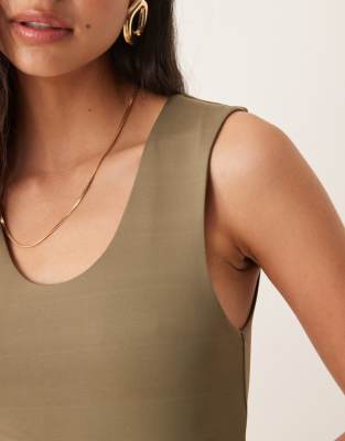 ASOS DESIGN double layer scoop neck tank top in khaki