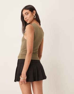 ASOS DESIGN double layer scoop neck tank top in khaki